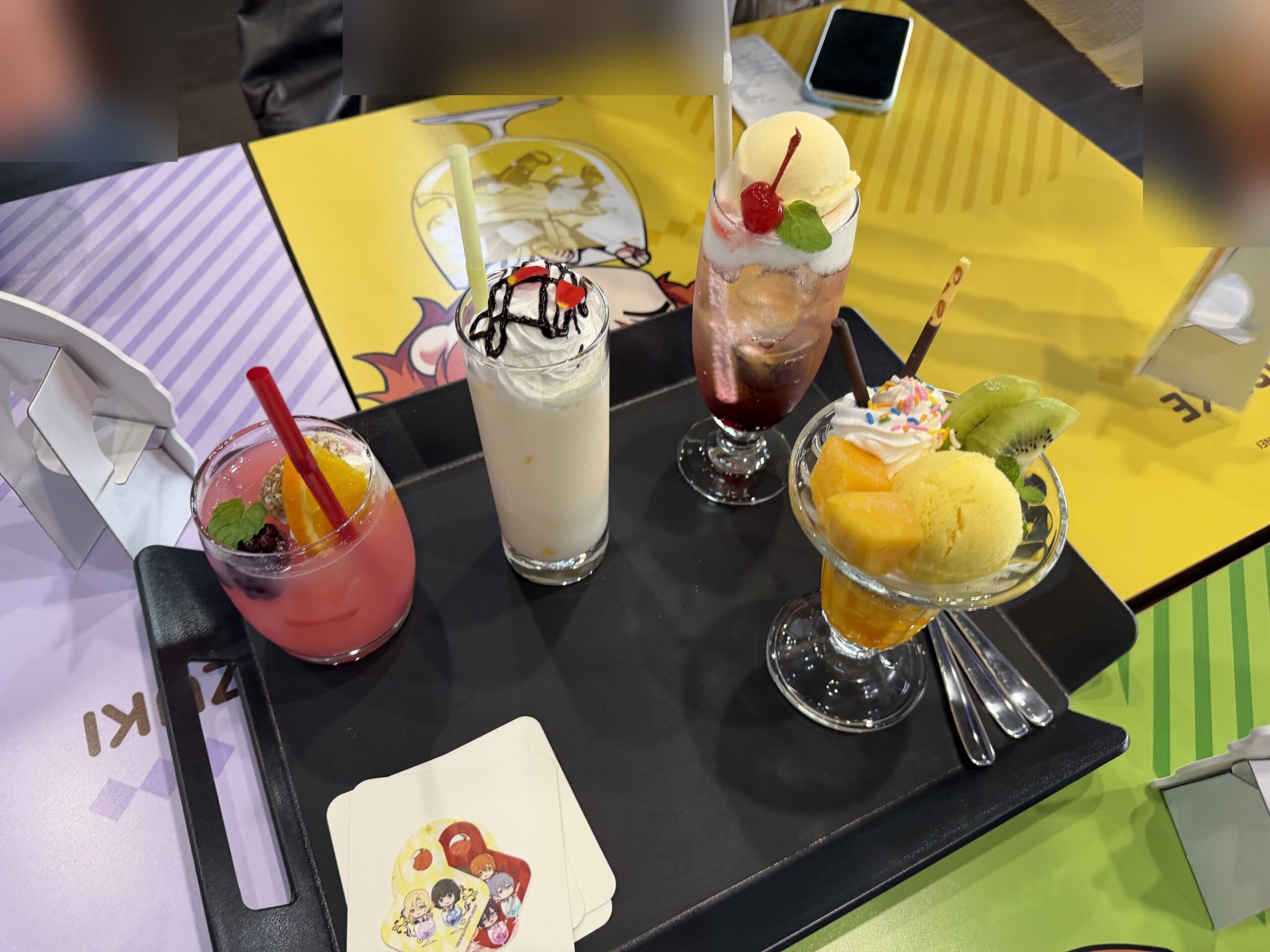 One parfait and three drinks